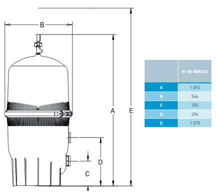 DE фильтр (из диатомовой земли) QUAD, 546 мм, 20,4 м3/ч 1,75–2,75 кг диатомовой земли, без клапана