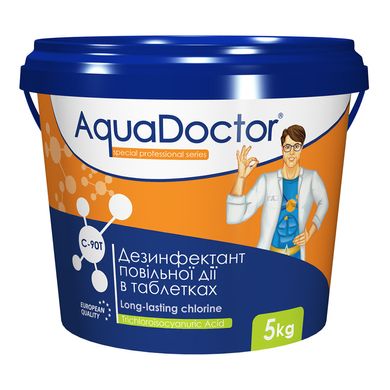 Медленно растворимый хлор в таблетках по 200 г AquaDoctor "C90-T" 5 кг (длительный хлор)