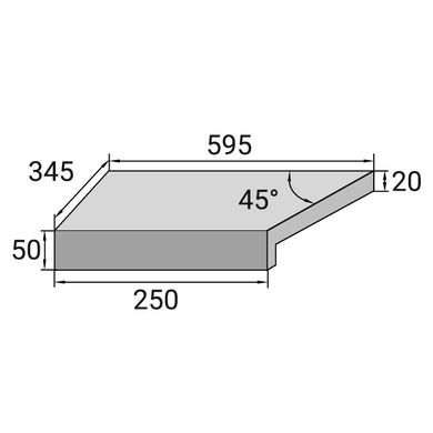 Угловой Г-образный элемент бортовой плитки Aquaviva Granito Black, 595x345x50(20) мм (левый/45°)