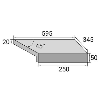 Угловой Г-образный элемент бортовой плитки Aquaviva Granito Light Gray, 595x345x50(20) мм (правый/45°)